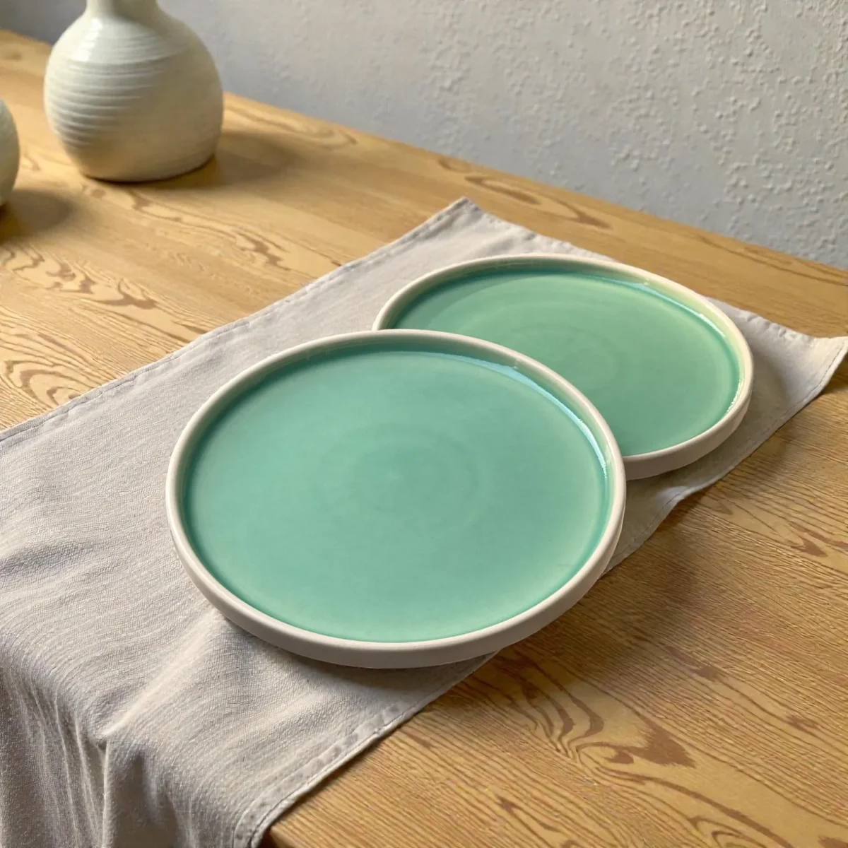 Harmiche Celadon Whisper Rimmed Ceramic Dinner Plates (Set of 2) – 10 Inch | Minimal Dinner Plates