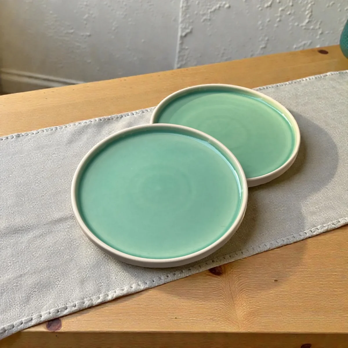 Harmiche Celadon Whisper Rimmed Ceramic Dinner Plates (Set of 2) – 10 Inch | Minimal Dinner Plates