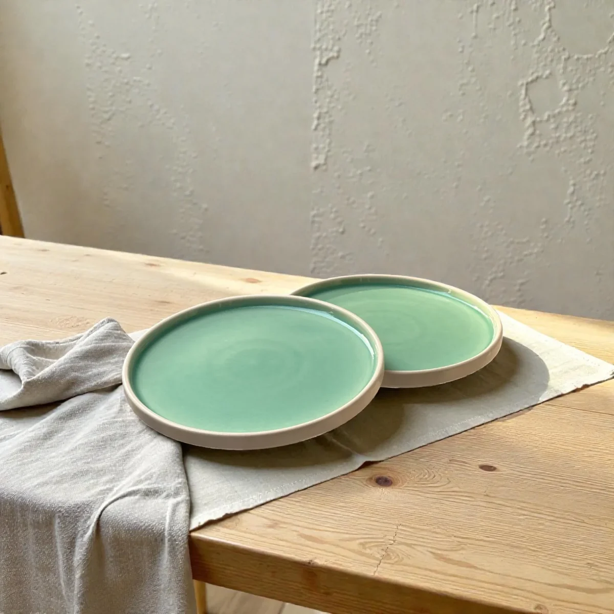 Harmiche Celadon Whisper Rimmed Ceramic Dinner Plates (Set of 2) – 10 Inch | Minimal Dinner Plates