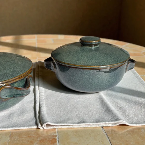 Harmiche Storm Ash Ceramic Serving Bowls with Lid (Set of 2, 1000 ml each)