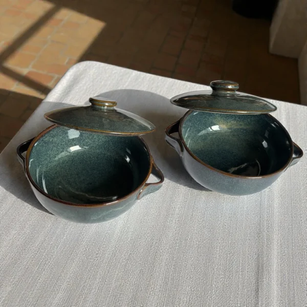 Harmiche Storm Ash Ceramic Serving Bowls with Lid (Set of 2, 1000 ml each)