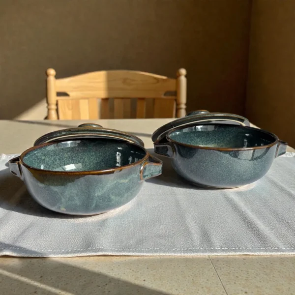 Harmiche Storm Ash Ceramic Serving Bowls with Lid (Set of 2, 1000 ml each)