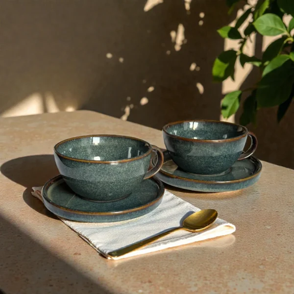 Harmiche Storm Ash Ceramic Cup and Saucer Set (Set of 2 Cups with Saucers) | Tea/Coffee Cups with Matching Saucers
