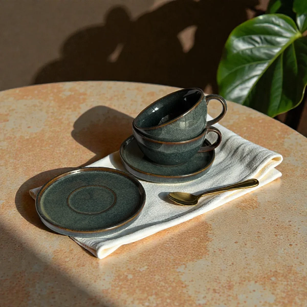 Harmiche Storm Ash Ceramic Cup & Saucer Set (Set of 2 Cups with Saucers) | Tea/Coffee Cups with Matching Saucers