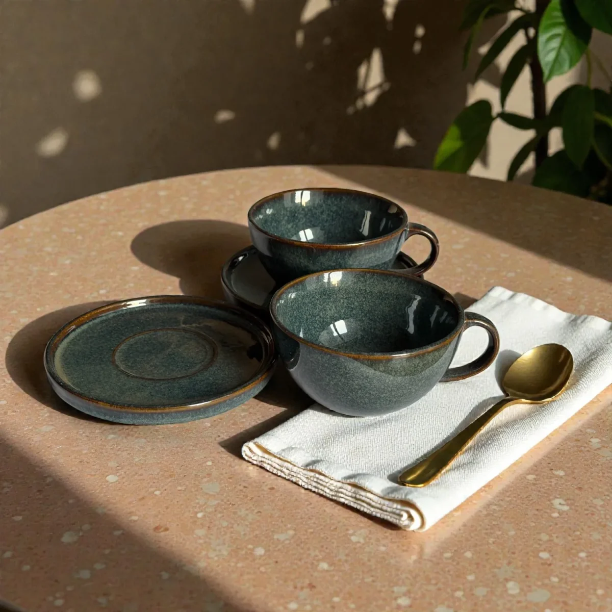 Harmiche Storm Ash Ceramic Cup & Saucer Set (Set of 2 Cups with Saucers) | Tea/Coffee Cups with Matching Saucers