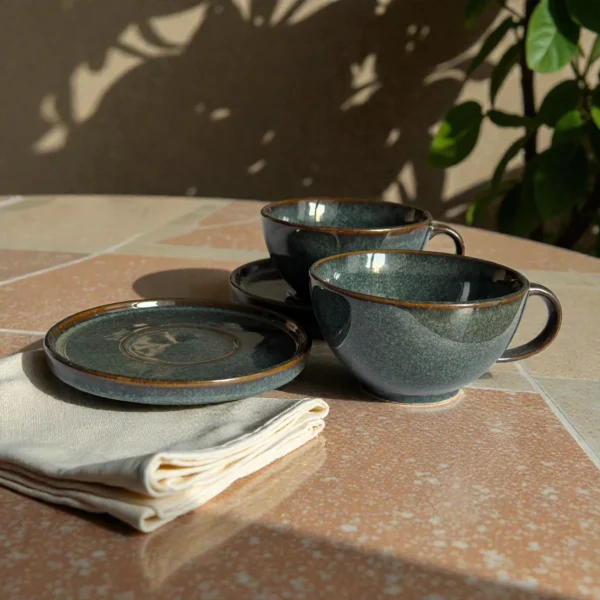 Harmiche Storm Ash Ceramic Cup & Saucer Set (Set of 2 Cups with Saucers) | Tea/Coffee Cups with Matching Saucers