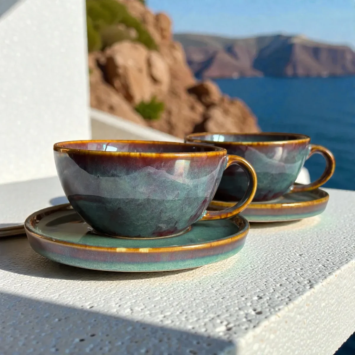 Harmiche Ember Moss Ceramic Cup and Saucer Set (Set of 2 Cups with Saucers) | Tea/Coffee Cups with Matching Saucers