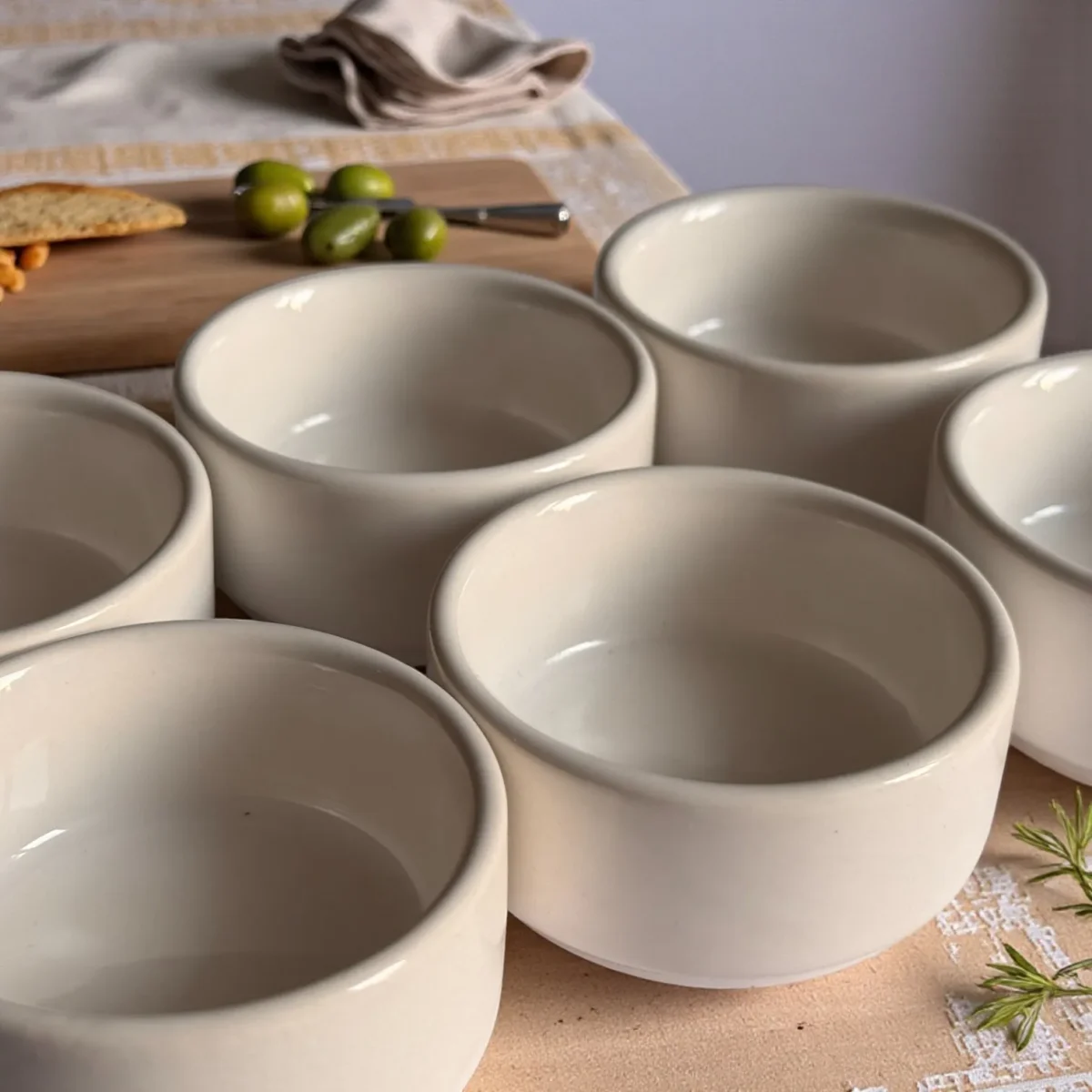 Harmiche Ivory Nest Ceramic Dip Bowls Set of 6 (90 ml) – Minimal White Sauce & Chutney Bowls