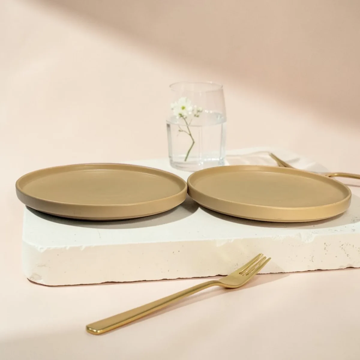 Harmiche Solara Blush Rimmed Ceramic Quarter Plates (Set of 2) – 8 Inch