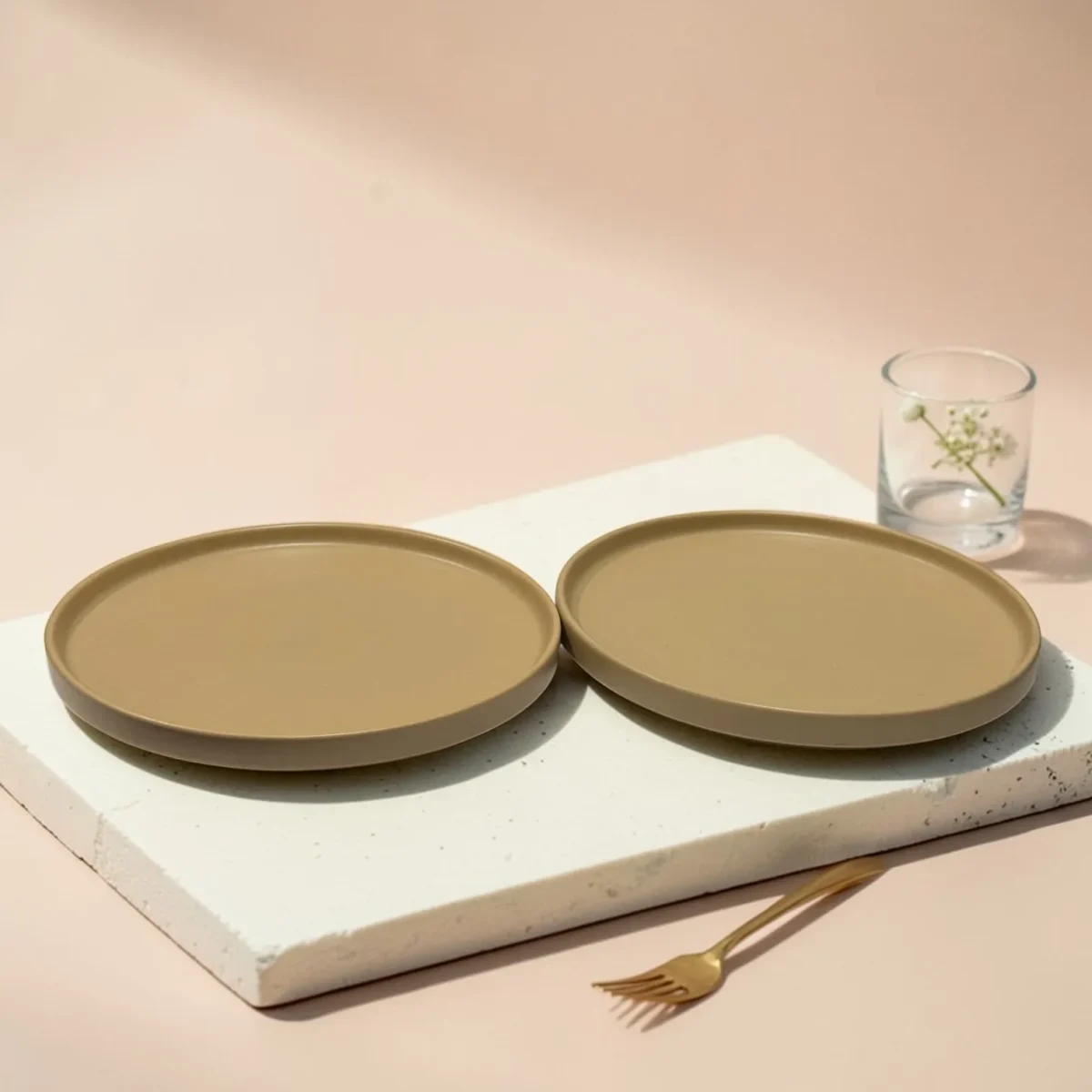 Harmiche Solara Blush Rimmed Ceramic Quarter Plates (Set of 2) – 8 Inch