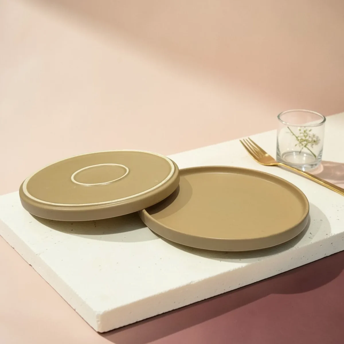 Harmiche Solara Blush Rimmed Ceramic Quarter Plates (Set of 2) – 8 Inch