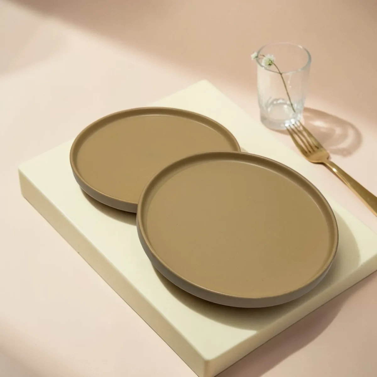 Harmiche Solara Blush Rimmed Ceramic Quarter Plates (Set of 2) – 8 Inch