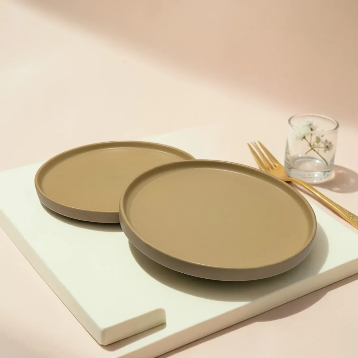 Harmiche Solara Blush Rimmed Ceramic Quarter Plates (Set of 2) – 8 Inch