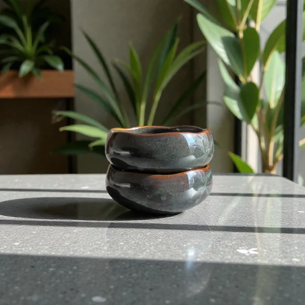Storm Ash by Harmiche Ceramic Serving Bowls (Set of 2) – 5 Inch, 700 ml | Glossy Smoky Glaze Bowls for Soup, Salad & Snacks