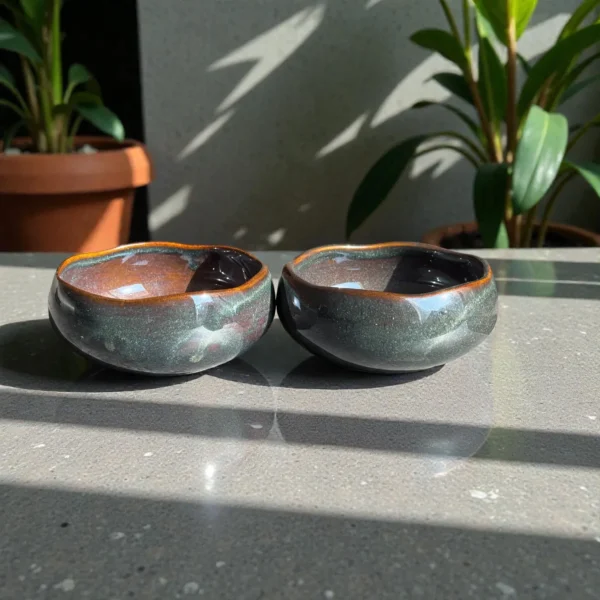 Harmiche Storm Ash Ceramic Serving Bowls (Set of 2) – 5 Inch, 700 ml | Glossy Smoky Glaze Bowls for Soup, Salad & Snacks