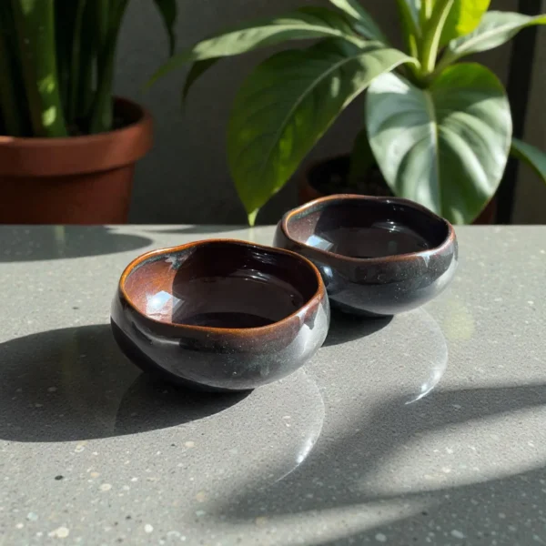 Storm Ash by Harmiche Ceramic Serving Bowls (Set of 2) – 5 Inch, 700 ml | Glossy Smoky Glaze Bowls for Soup, Salad & Snacks
