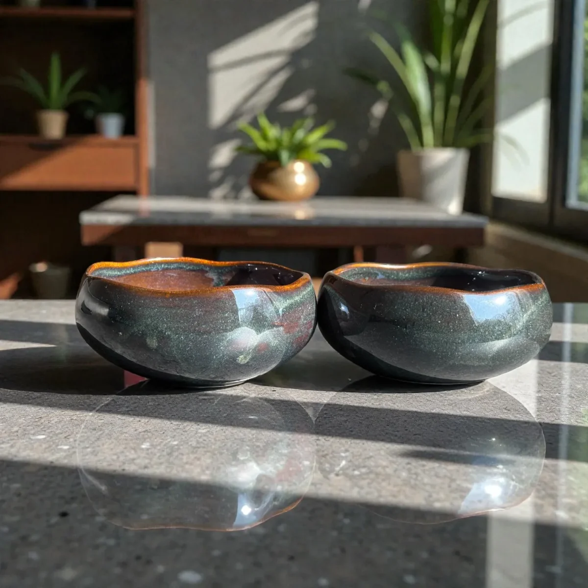 Storm Ash by Harmiche Ceramic Serving Bowls (Set of 2) – 5 Inch, 700 ml | Glossy Smoky Glaze Bowls for Soup, Salad & Snacks