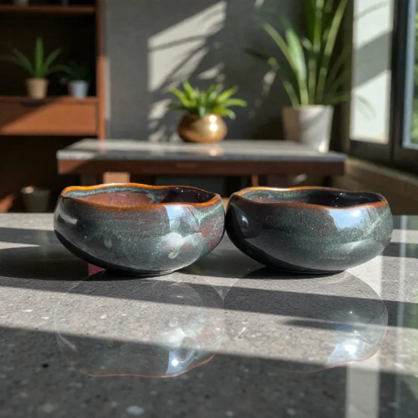 Storm Ash by Harmiche Ceramic Serving Bowls (Set of 2) – 5 Inch, 700 ml | Glossy Smoky Glaze Bowls for Soup, Salad & Snacks