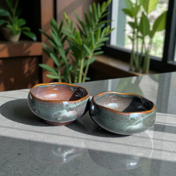 Storm Ash by Harmiche Ceramic Serving Bowls (Set of 2) – 5 Inch, 700 ml | Glossy Smoky Glaze Bowls for Soup, Salad & Snacks