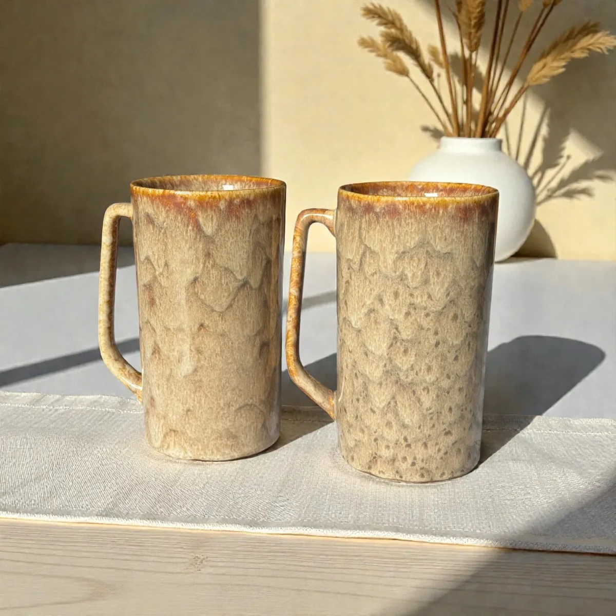 Harmiche Ember Dune Tall Ceramic Mugs (Set of 2, 450ml) | 15cm Height, 8.5cm Diameter