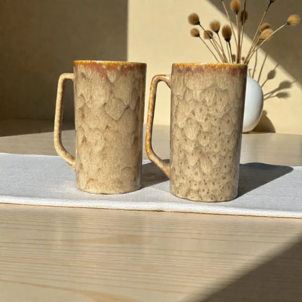 Harmiche Ember Dune Tall Ceramic Mugs (Set of 2, 450ml) | 15cm Height, 8.5cm Diameter