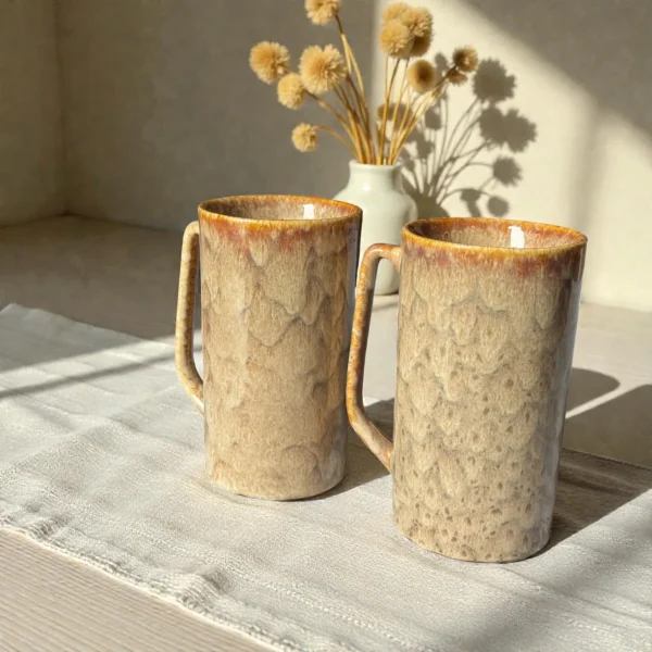 Harmiche Ember Dune Tall Ceramic Mugs (Set of 2, 450ml) | 15cm Height, 8.5cm Diameter