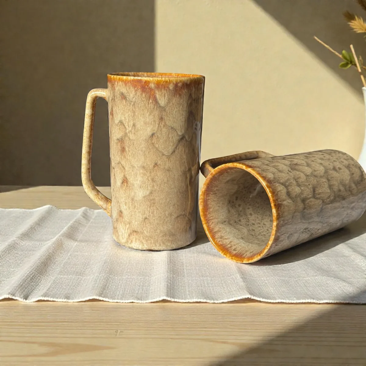 Harmiche Ember Dune Tall Ceramic Mugs (Set of 2, 450ml) | 15cm Height, 8.5cm Diameter