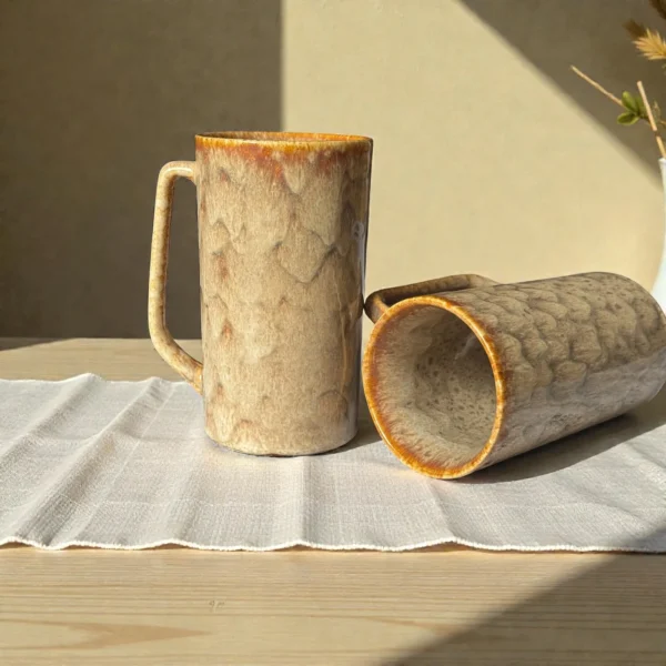 Harmiche Ember Dune Tall Ceramic Mugs (Set of 2, 450ml) | 15cm Height, 8.5cm Diameter