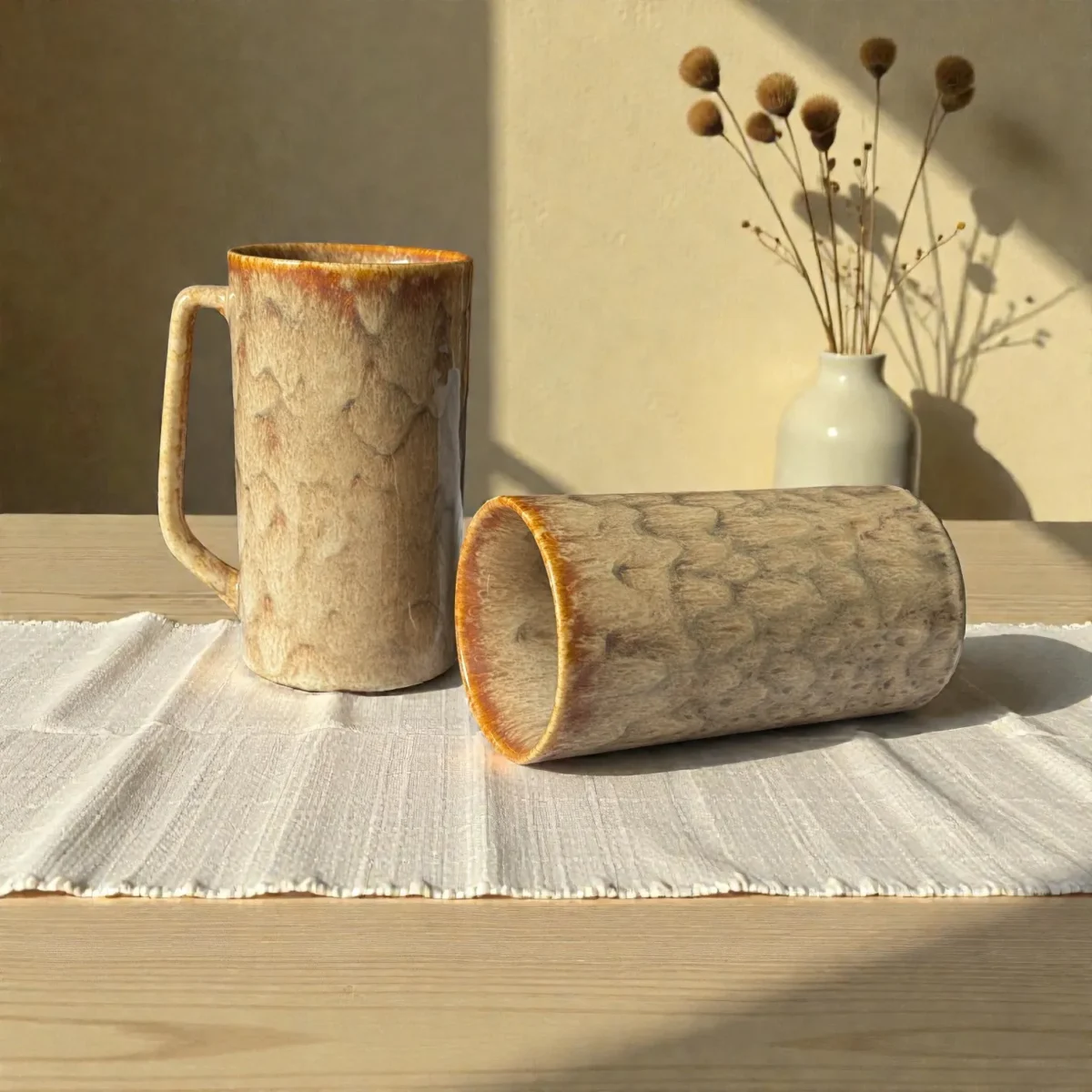Harmiche Ember Dune Tall Ceramic Mugs (Set of 2, 450ml) | 15cm Height, 8.5cm Diameter