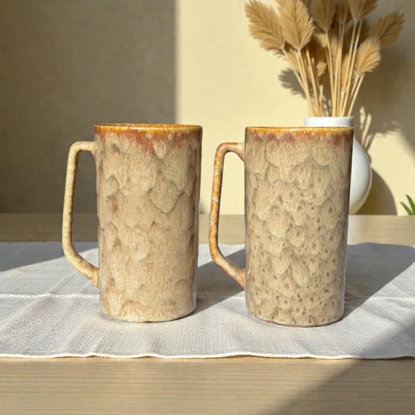 Harmiche Ember Dune Tall Ceramic Mugs (Set of 2, 450ml) | 15cm Height, 8.5cm Diameter