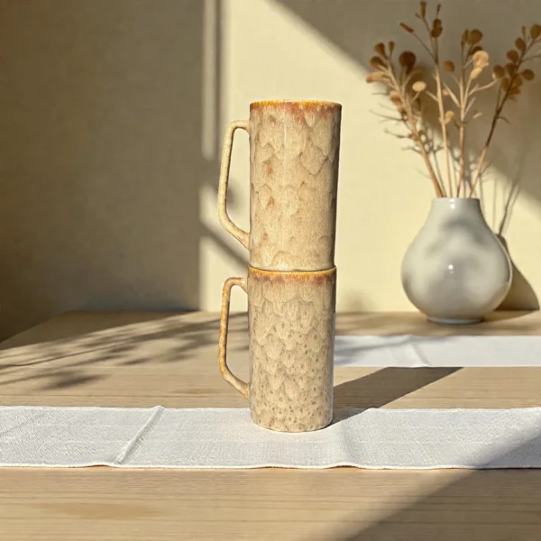 Harmiche Ember Dune Tall Ceramic Mugs (Set of 2, 450ml) | 15cm Height, 8.5cm Diameter