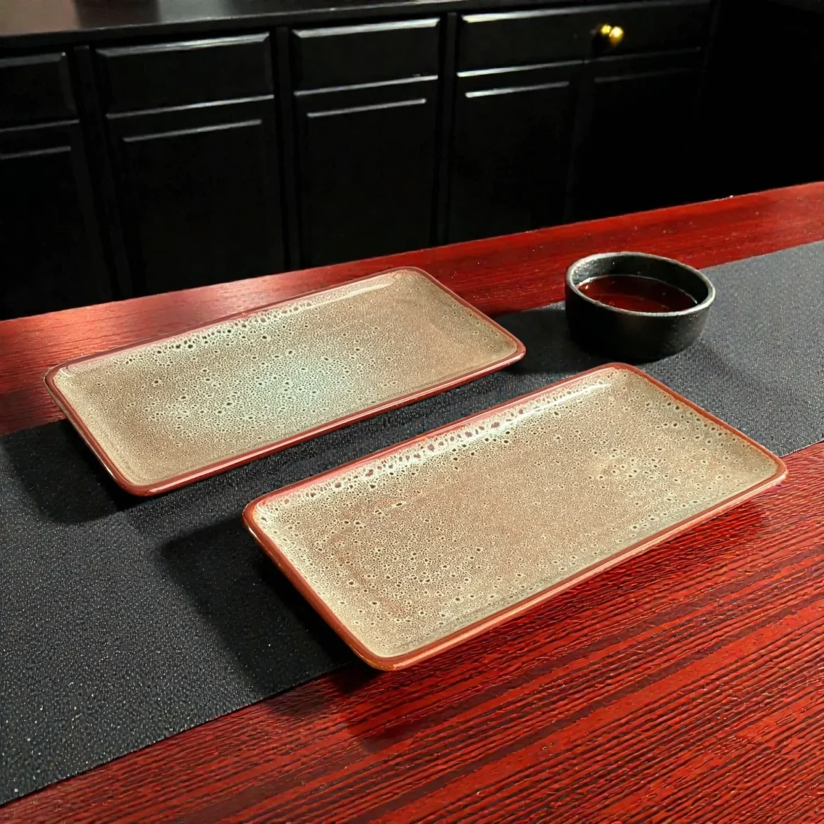 Harmiche BurntAmber Rectangular Ceramic Serving Platter Set (Set of 2) (29.5 x 17.5 cm)