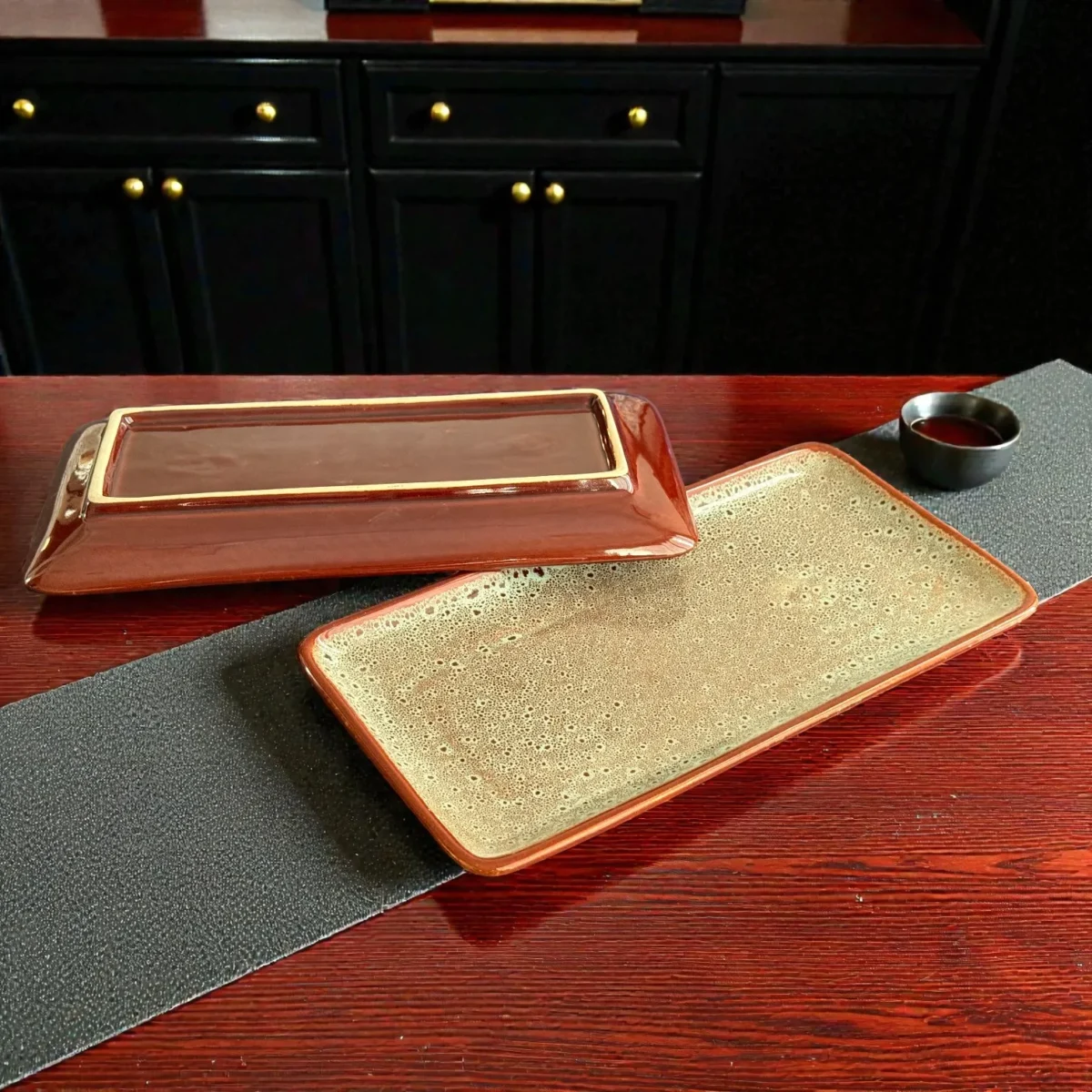 Harmiche BurntAmber Rectangular Ceramic Serving Platter (29.5 x 17.5 cm)