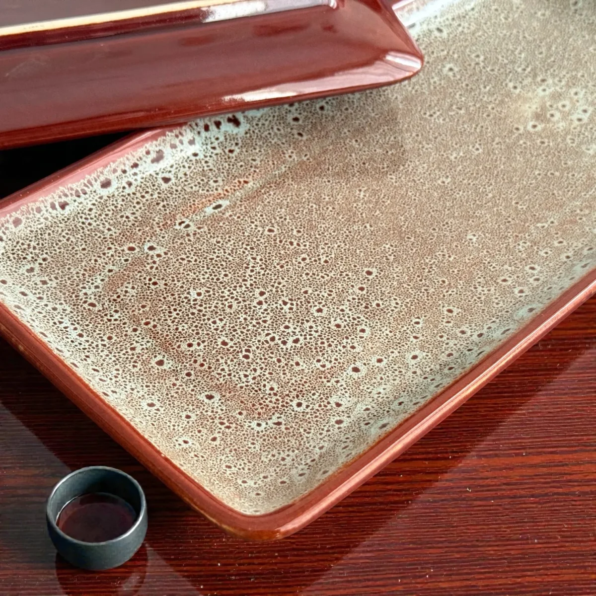 Harmiche BurntAmber Rectangular Ceramic Serving Platter (29.5 x 17.5 cm)