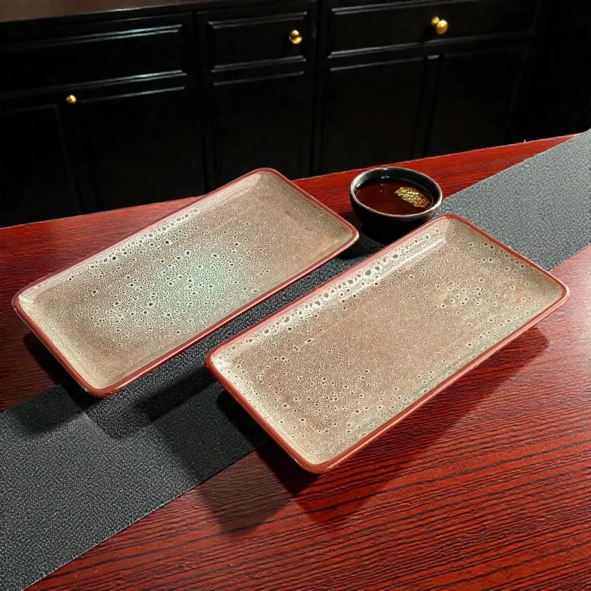 Harmiche BurntAmber Rectangular Ceramic Serving Platter (29.5 x 17.5 cm)