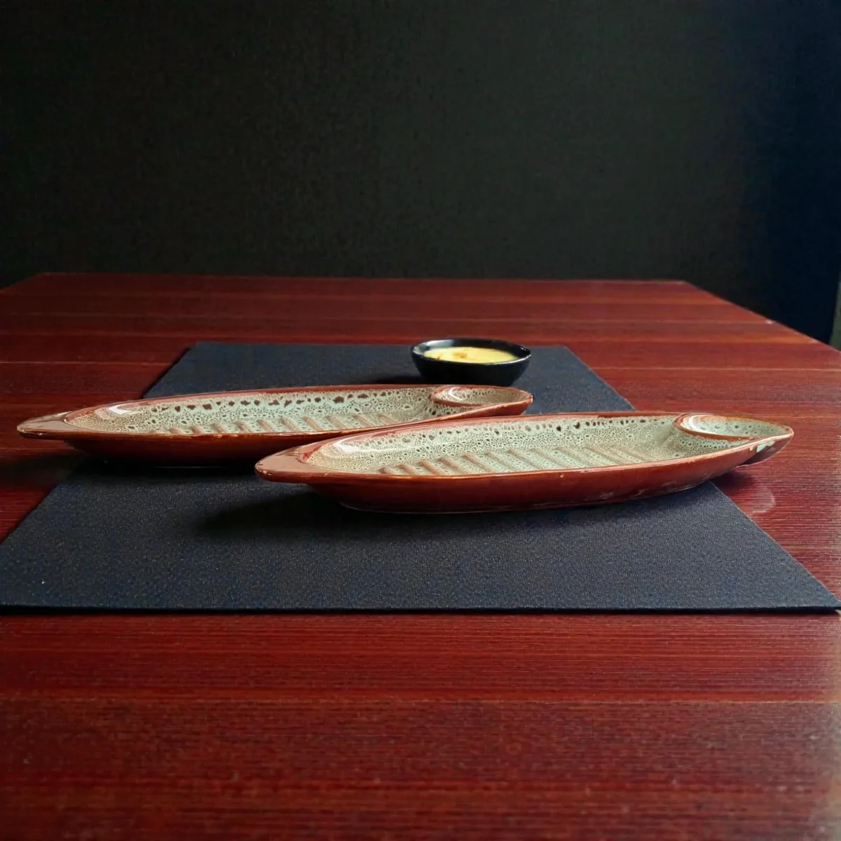 Harmiche BurntAmber Ridge Chip & Dip Platter Set of 2 (34.5 × 15 cm)
