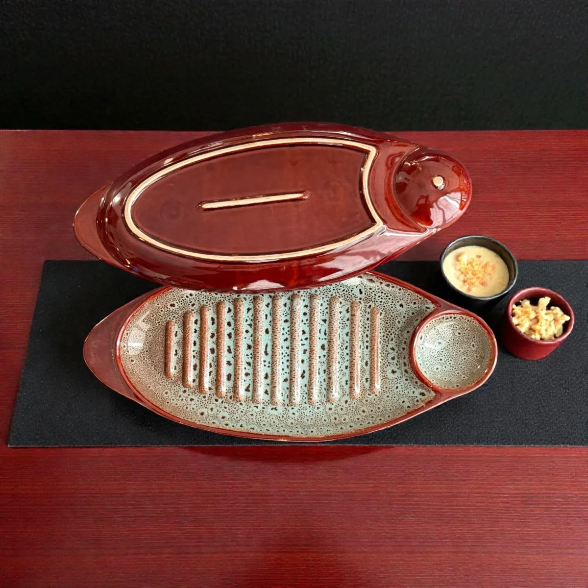Harmiche BurntAmber Ridge Chip & Dip Platter Set of 2 (34.5 × 15 cm)