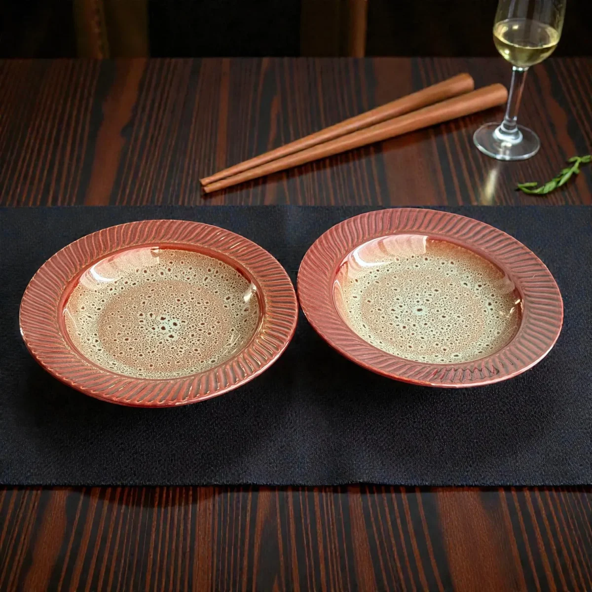 xHarmiche BurntAmber Ceramic Pasta Plates (Set of 2) | 24.5 cm (17.5 cm Inner)