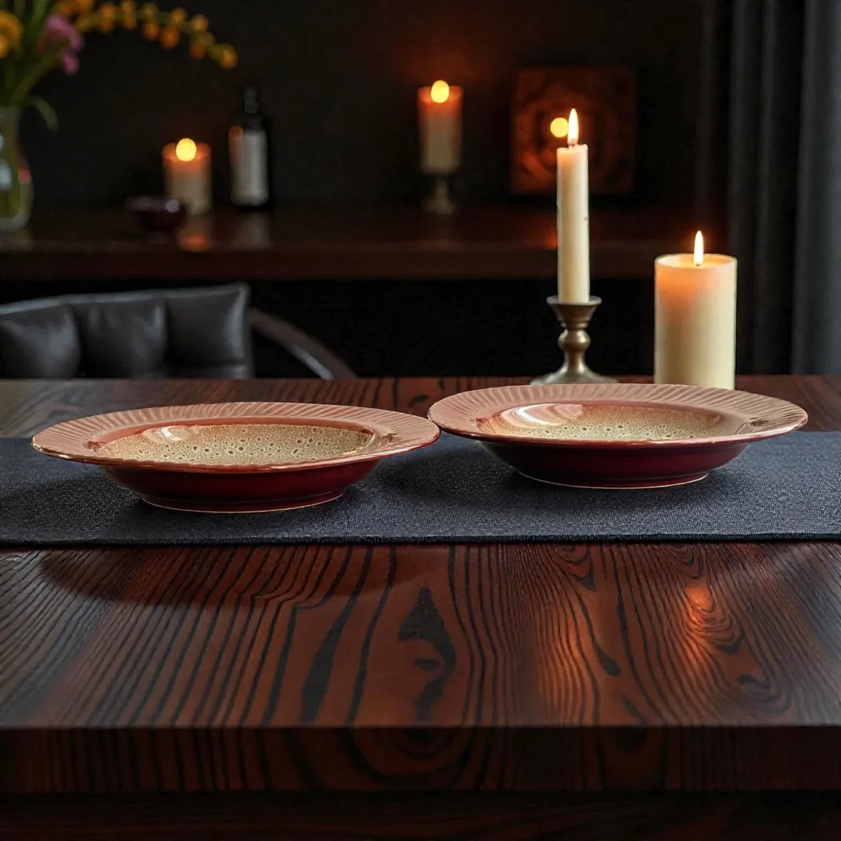 Harmiche BurntAmber Ceramic Pasta Plates (Set of 2) | 24.5 cm (17.5 cm Inner)