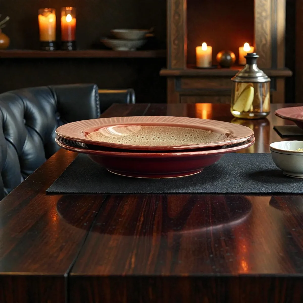 Harmiche BurntAmber Ceramic Pasta Plates (Set of 2) | 24.5 cm (17.5 cm Inner)