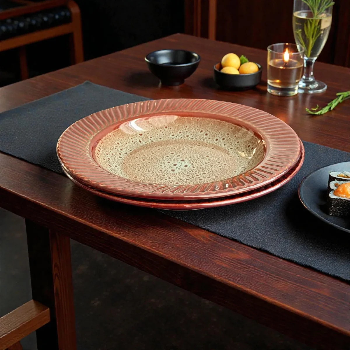 Harmiche BurntAmber Ceramic Pasta Plates (Set of 2) | 24.5 cm (17.5 cm Inner)