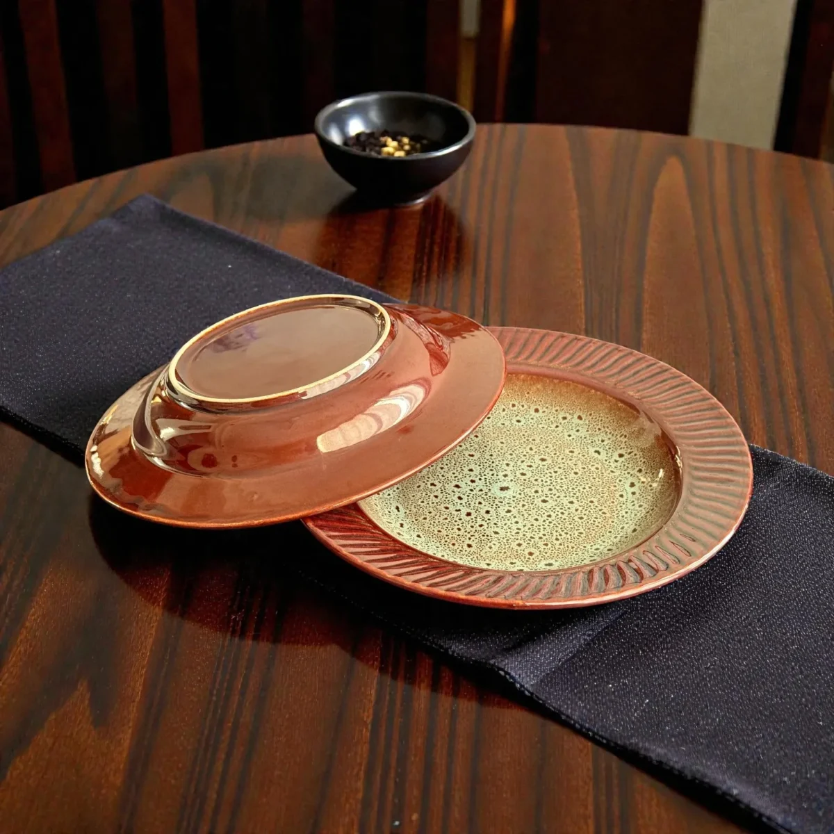 Harmiche BurntAmber Ceramic Pasta Plates (Set of 2) | 24.5 cm (17.5 cm Inner)
