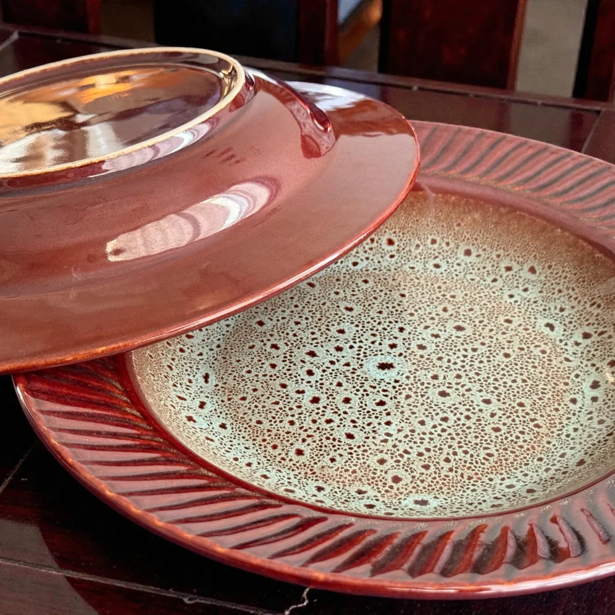 Harmiche BurntAmber Ceramic Pasta Plates (Set of 2) | 24.5 cm (17.5 cm Inner)