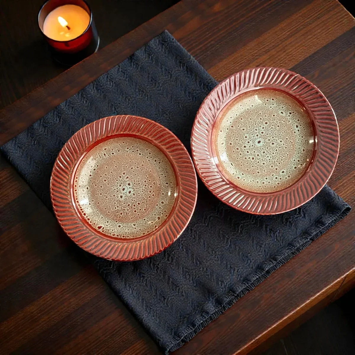 Harmiche BurntAmber Ceramic Pasta Plates (Set of 2) | 24.5 cm (17.5 cm Inner)