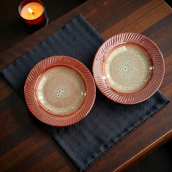 Harmiche BurntAmber Ceramic Pasta Plates (Set of 2) | 24.5 cm (17.5 cm Inner)