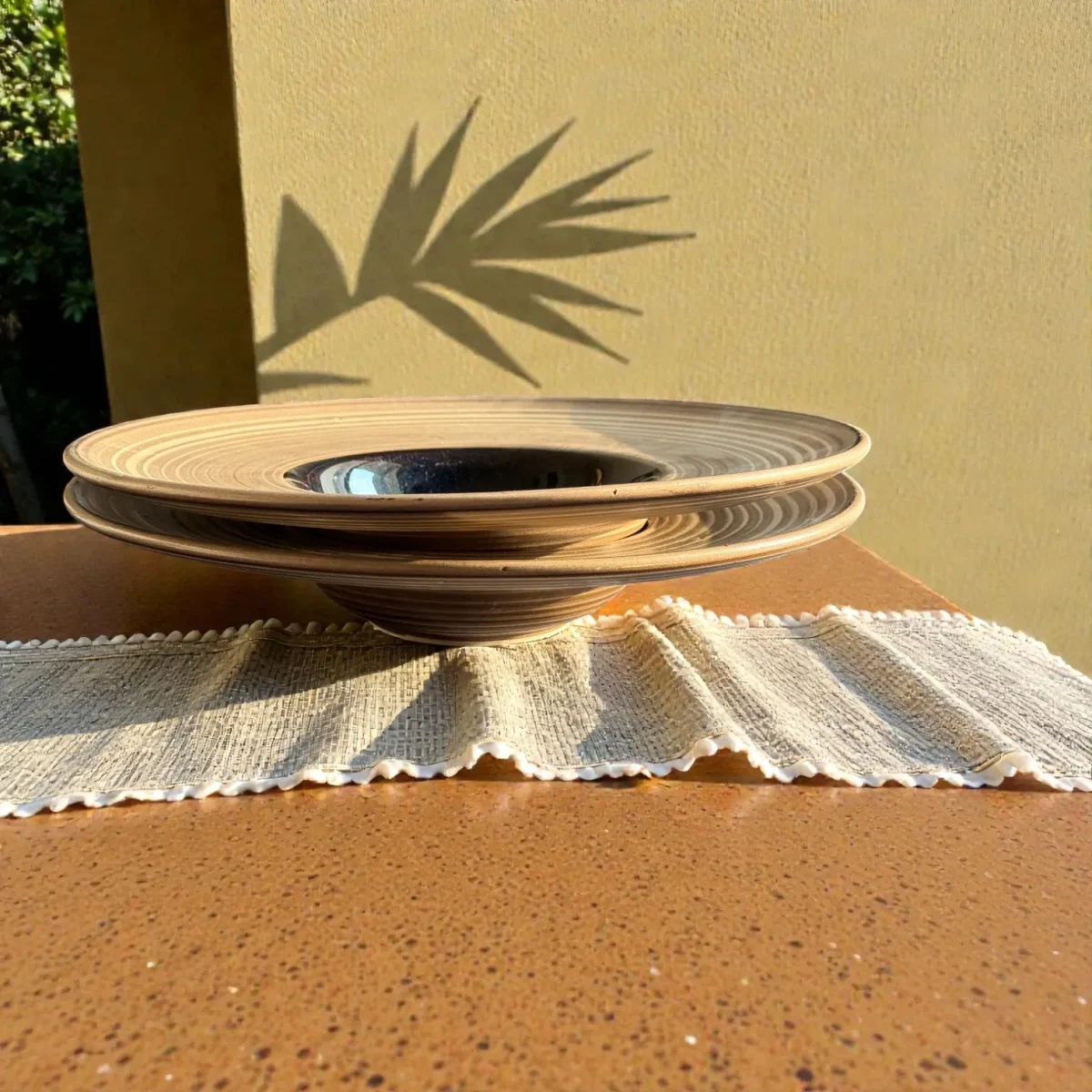 Harmiche Dune Noir Ceramic Pasta Plates (Set of 2) – 11 Inch Wide Rim Bowl Plates | 275 ml Inner Well (5 Inch)