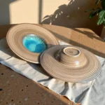 Harmiche TideLagoon Spiral Rim Ceramic Pasta Plates (Set of 2) – 11 Inch, 275 ml | Wide Rim Pasta Bowls with Aqua Reactive Glaze (5” Inner Bowl)