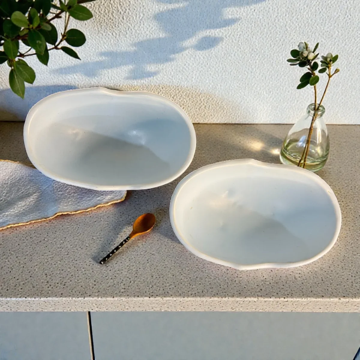 Harmiche CloudNest Footed Ceramic Bowls (Set of 2) – Matte Sky Blue, 600 ml | Wavy Rim Serving Bowls (18.5 x 11 x 8.5 cm)