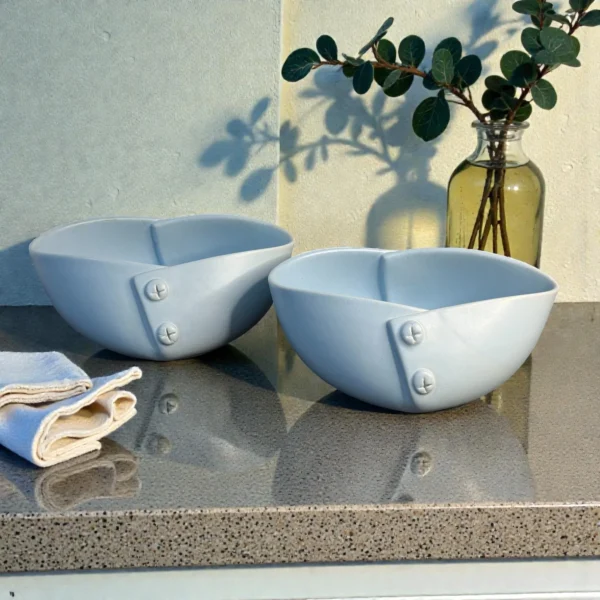 Harmiche CloudNest Drift Ceramic Serving Bowls (Set of 2) – 800ml | Sculpted Oval Bowls for Salad, Pasta, Snacks (21.5 x 12 x 8 cm)