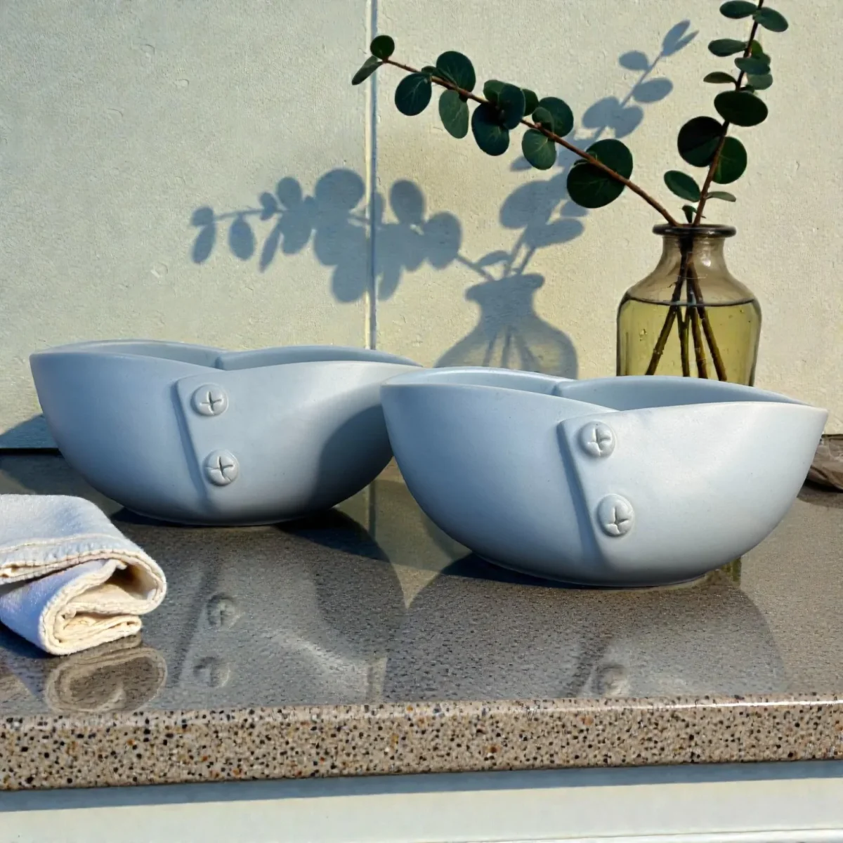 Harmiche CloudNest Drift Ceramic Serving Bowls (Set of 2) – 800ml | Sculpted Oval Bowls for Salad, Pasta, Snacks (21.5 x 12 x 8 cm)
